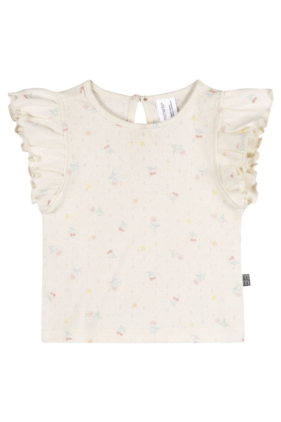 by Gerber Baby Girl Organic Flutter Sleeve Top, Sizes 0/3 Months - 24 Months