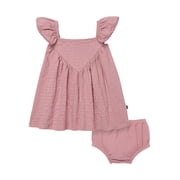 by Gerber Baby Girl Flutter Sleeve Dress and Diaper Cover Outfit Set, 2-Piece, Sizes 0/3 Months - 24 Months