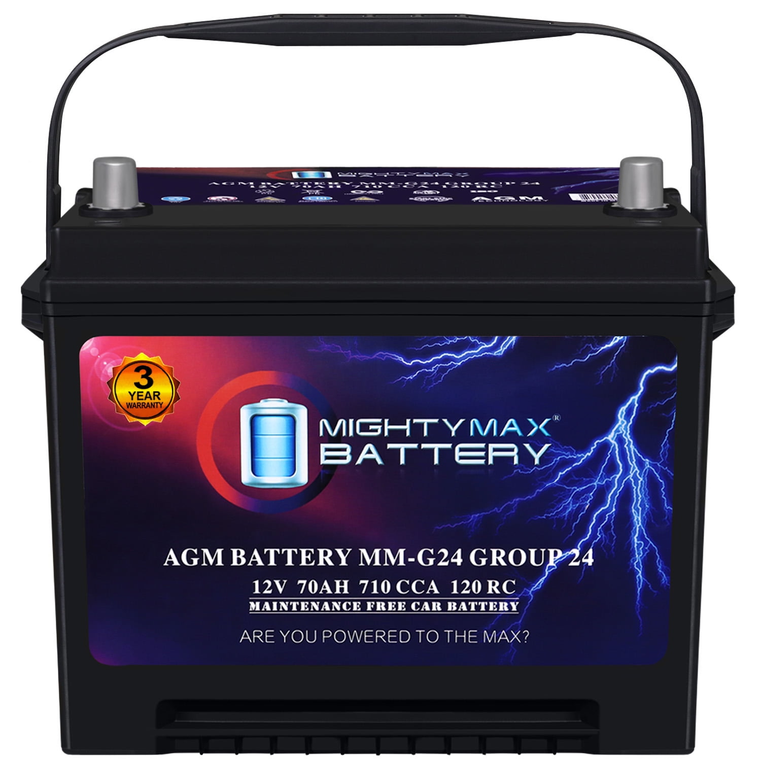 MM-G24F Start and Stop Car BCI Group Size 24F 12V 70Ah, 120RC, 710 CCA Rechargeable AGM Car battery