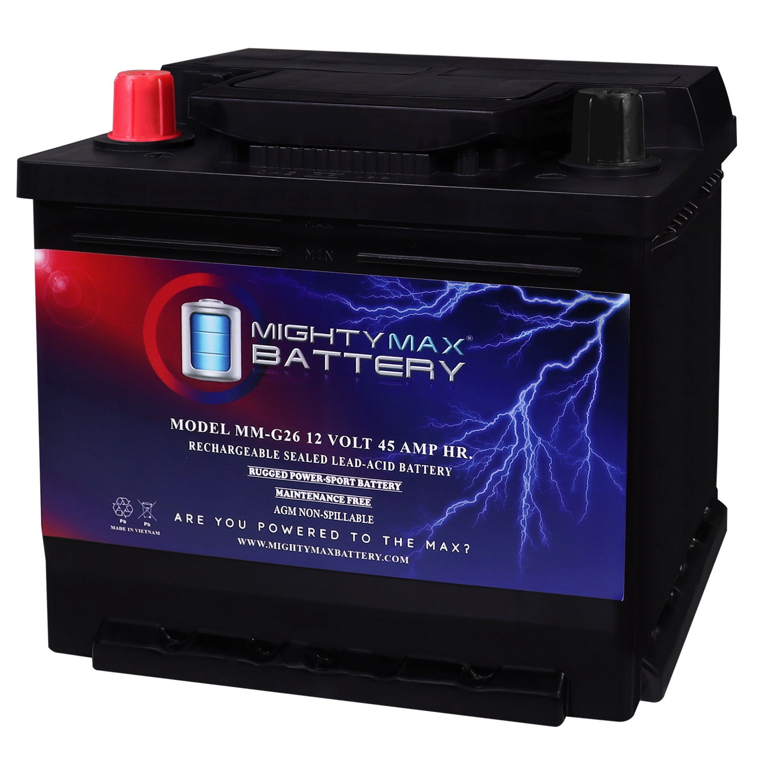 MM-G26 Group 26 12V 45AH 80RC 540CCA Replacement Battery Compatible with SLI26 Duracell Ultra Car and Truck