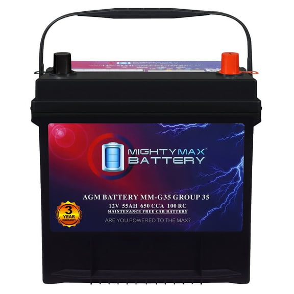 MM-G35 Start and Stop Car BCI Group Size 35 12V 55Ah, 100RC, 650 CCA Rechargeable AGM Car battery