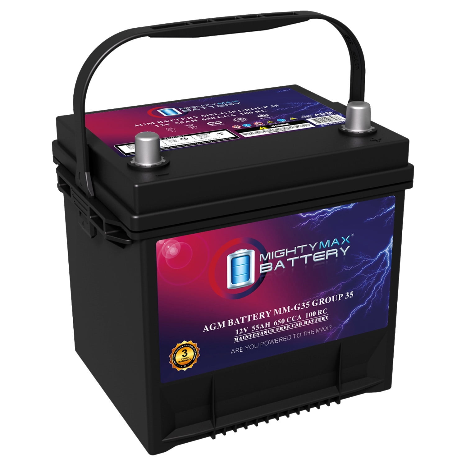 MM-G35 Start and Stop Car BCI Group Size 35 12V 55Ah, 100RC, 650 CCA Rechargeable AGM Car battery