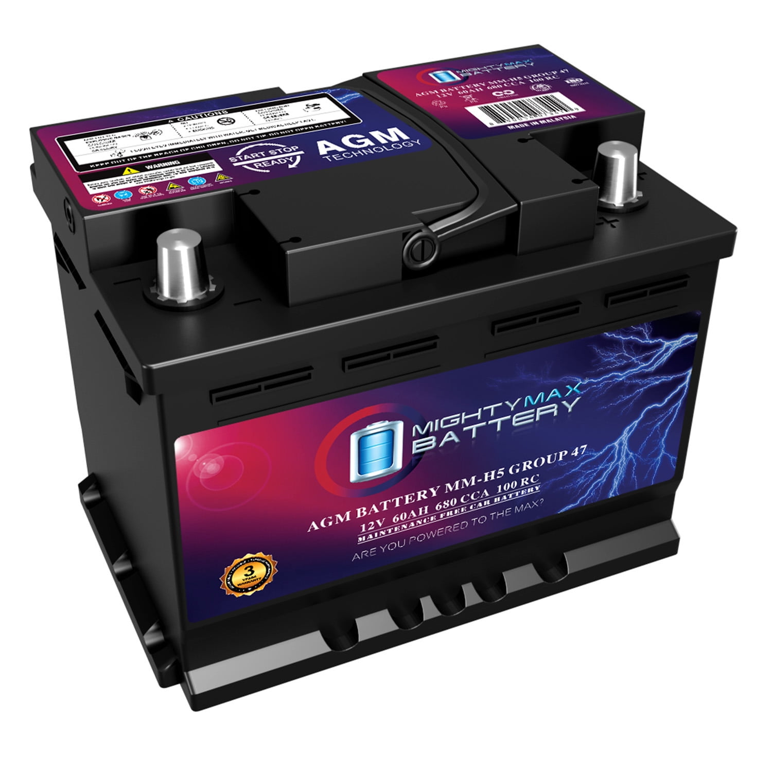 MM-H5 Group 47 12V 60AH 100RC 680CCA Replacement Battery Compatible with Fiat Tempra (Non-US/Canada) 95