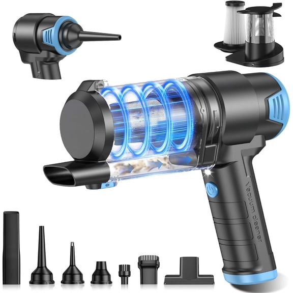 MM Handheld Car Vacuum Cleaner, 16000PA Air Duster & Vacuum Cleaner, 120W High Power Hand Held Vacuum Cordless, Portable Vacuum Rechargeable with Multi-Nozzles & LED Light for Car, Home, Pet, Office