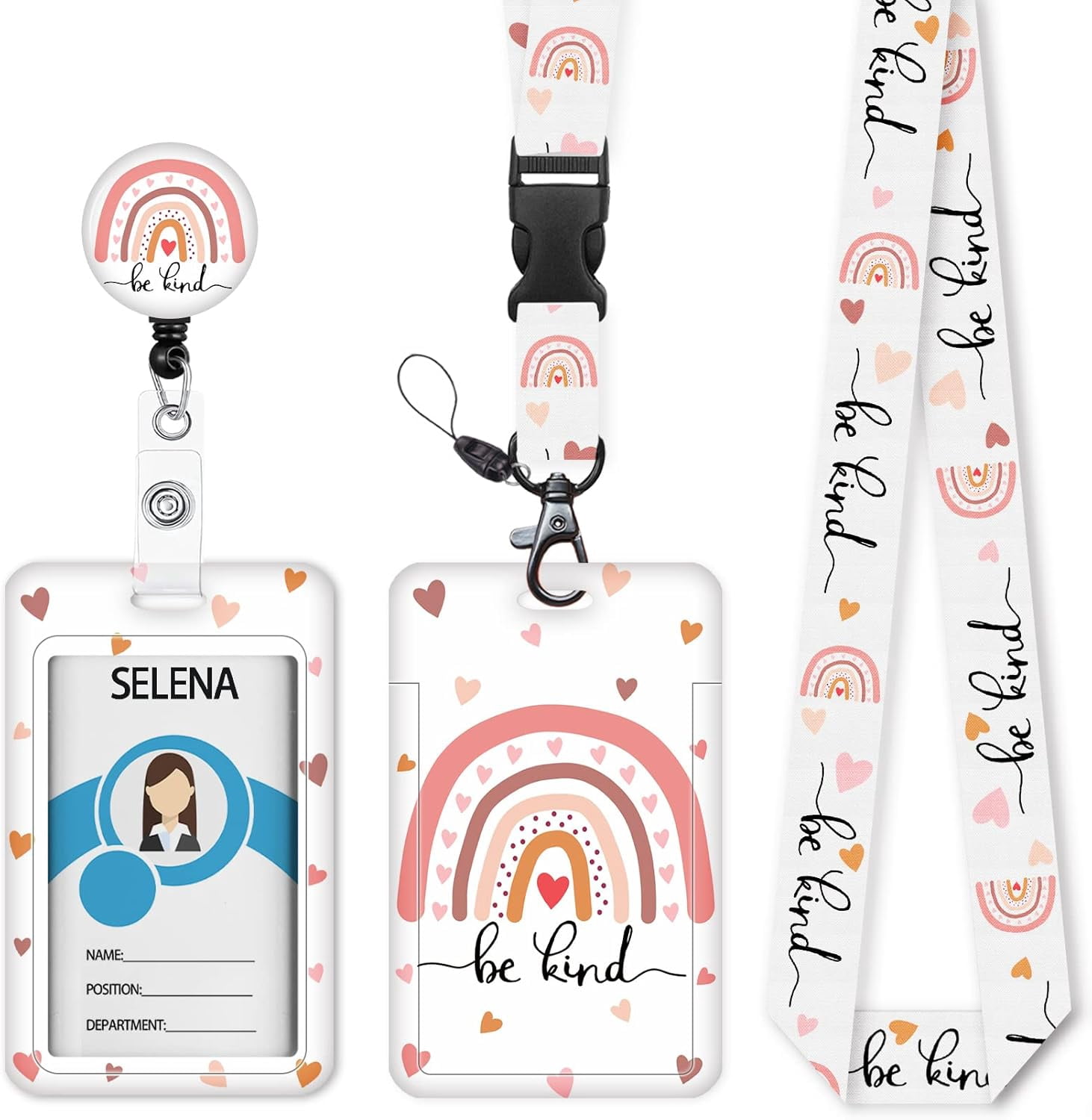 MM ID Badge Holder with Breakaway Lanyard, Lanyards for ID Badges Name Tags ID Card Holder, Cute Badge Reel Badge Clip Retractable, Teacher Nurse Student School Office Gifts, Positivity Design