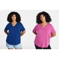 thumbnail image 1 of Terra & Sky Women's Plus Size V-Neck Tee with Short Sleeves, Size 0X-5X, 1 of 3