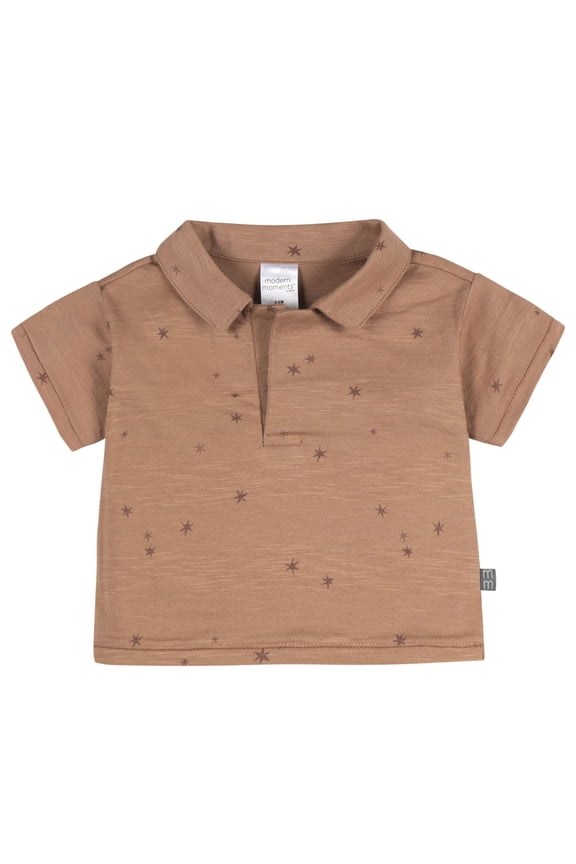 by Gerber Baby Boy Organic Johnny Collar Top, Sizes 0/3 Months - 24 Months