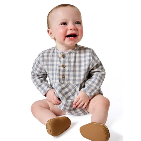by Gerber Baby Boy Henley Dumpling Romper with Kanga Pocket, Sizes 0/3 Months - 24 Months