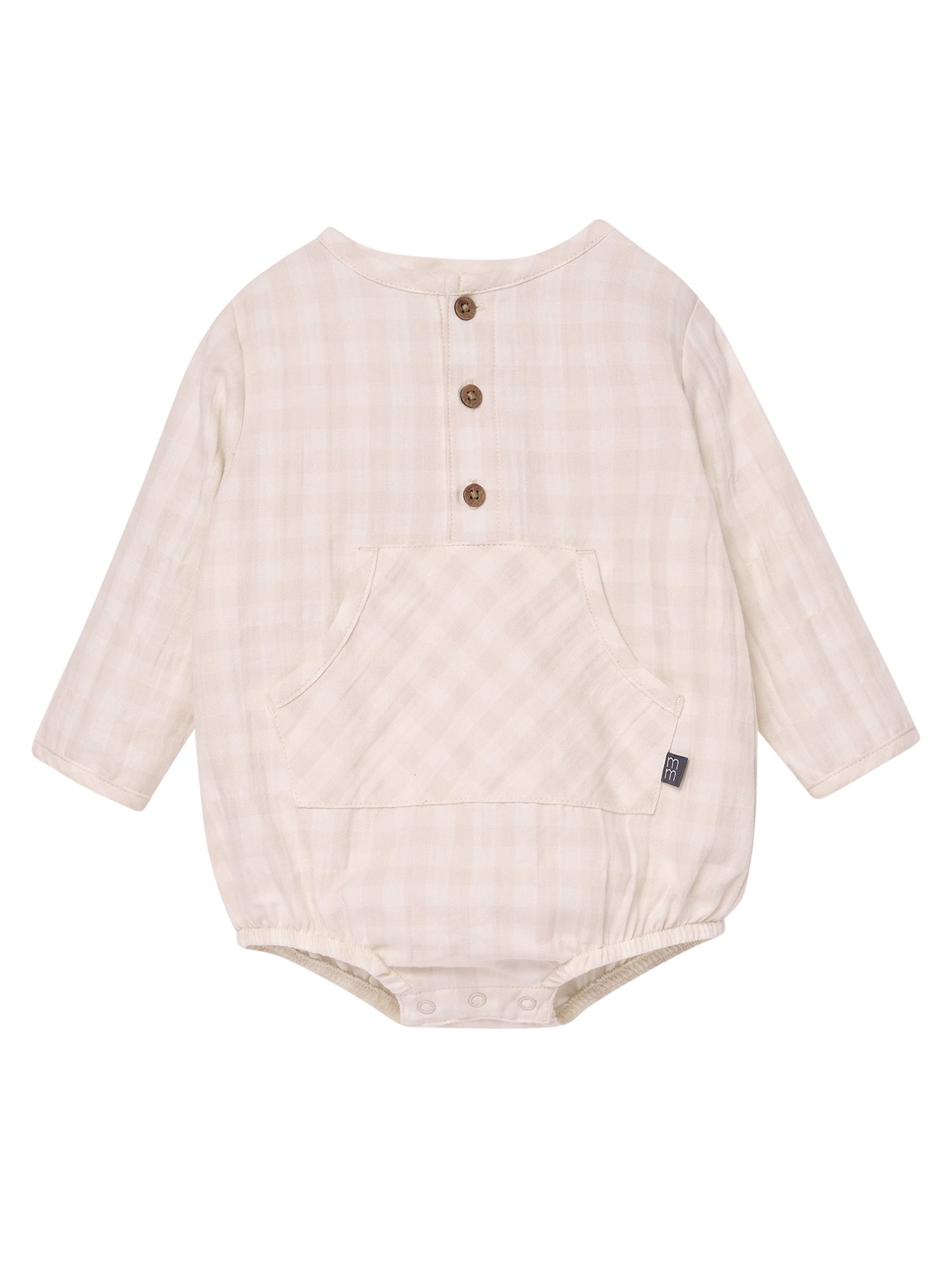 by Gerber Baby Boy Henley Dumpling Romper with Kanga Pocket, Sizes 0/3 Months - 24 Months