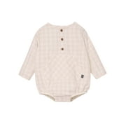 by Gerber Baby Boy Henley Dumpling Romper with Kanga Pocket, Sizes 0/3 Months - 24 Months