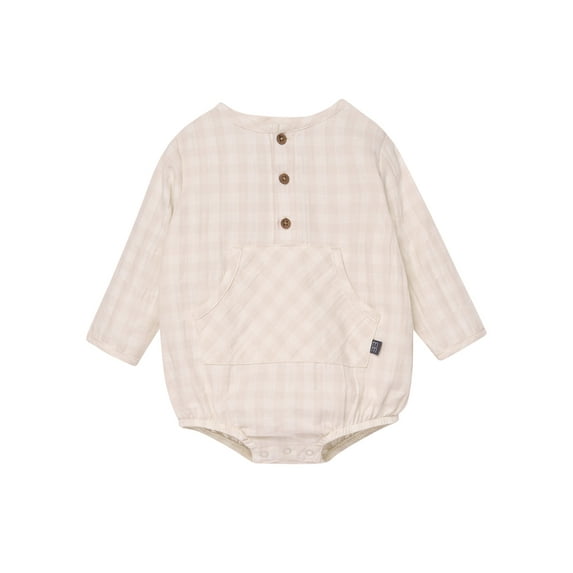Modern Moments by Gerber Baby Boy Henley Dumpling Romper with Kanga Pocket, Sizes 0/3 Months - 24 Months