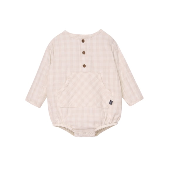 Modern Moments by Gerber Baby Boy Henley Dumpling Romper with Kanga Pocket, Sizes 0/3 Months - 24 Months