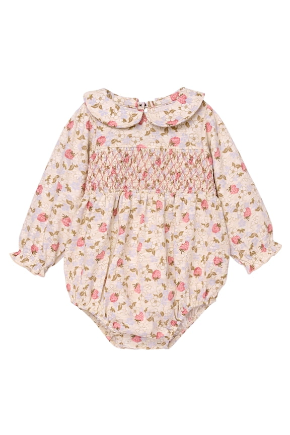 by Gerber Baby Girl Smocked Long Sleeve Bubble Romper, Sizes 0/3 Months - 24 Months