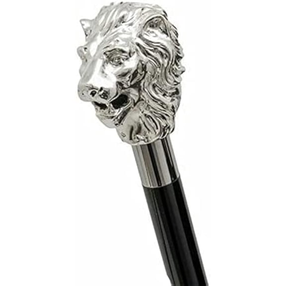 MM Lion Wooden Folding Walking Sticks 36 inches Black with Brass Handle Cane for Men & Women