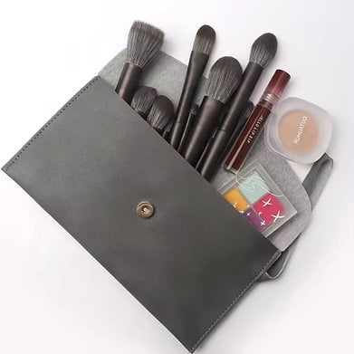 MM Reusable Cream-to-Powder Concealer Makeup Brush Set, Wood Handle, Black