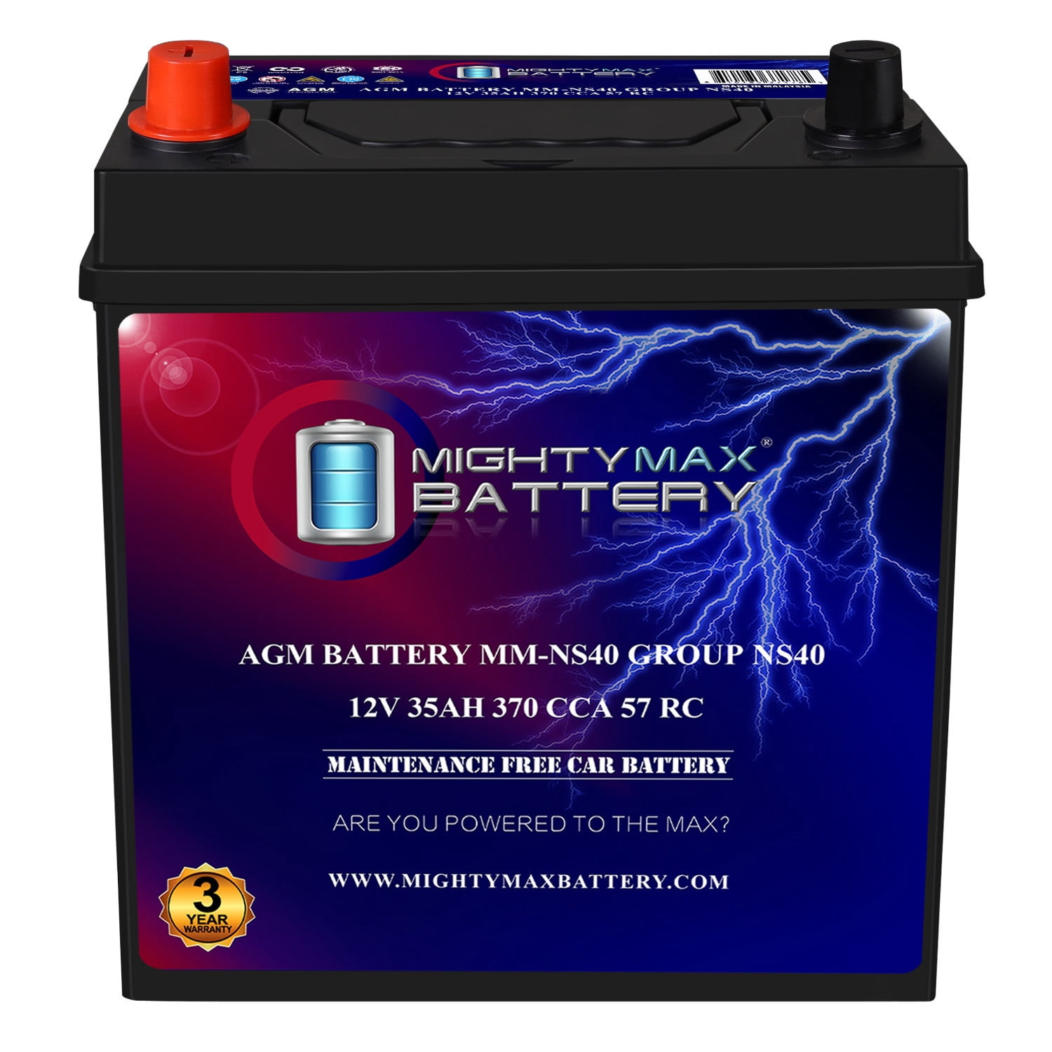 MM-NS40 Start and Stop Car BCI Group Size NS40 12V 35Ah, 57RC, 370 CCA ...