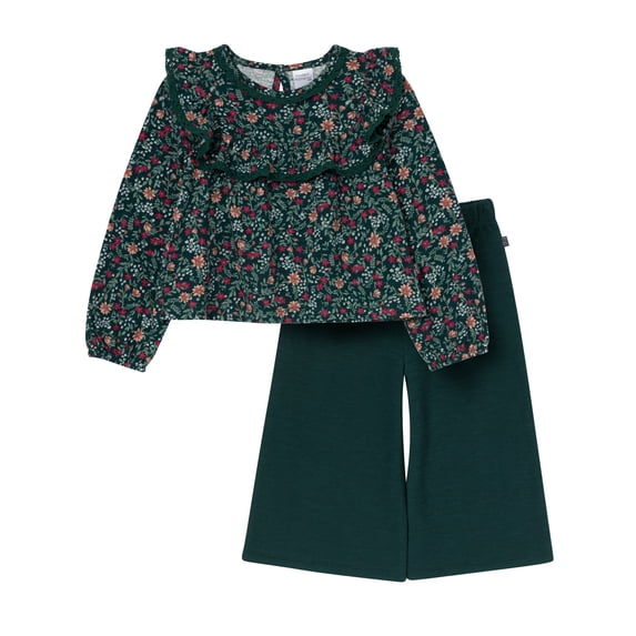 Modern Moments by Gerber Toddler Girl Front Ruffles Top and Pant Outfit Set, 2-Piece, Sizes 12 Months - 5T