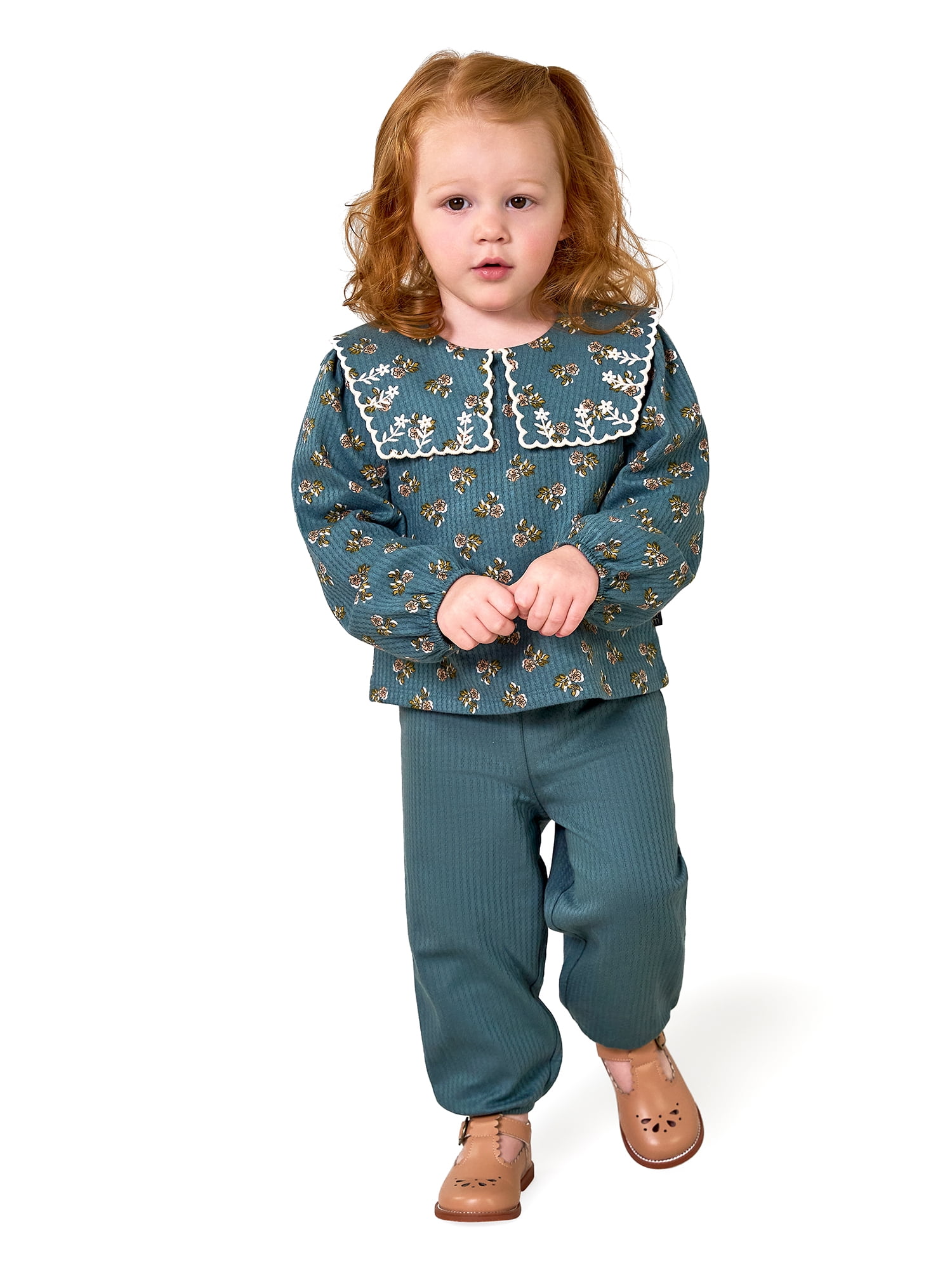 Modern Moments by Gerber Toddler Girl Square Collar Top and Pant Set, Sizes 12 Months - 5T