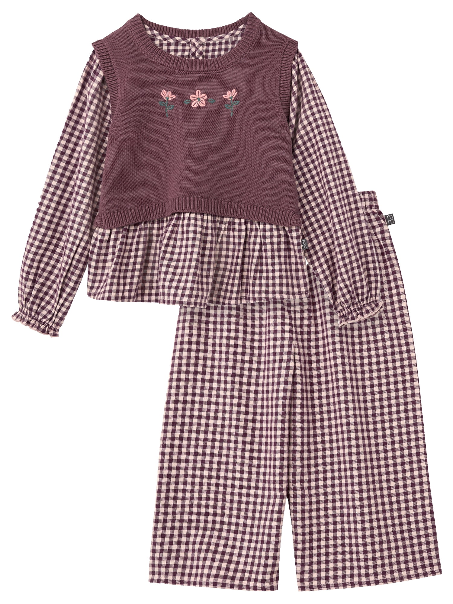 by Gerber Toddler Girl Outfit Set with Sweater Vest, 3-Piece, Sizes 12 Months - 5T
