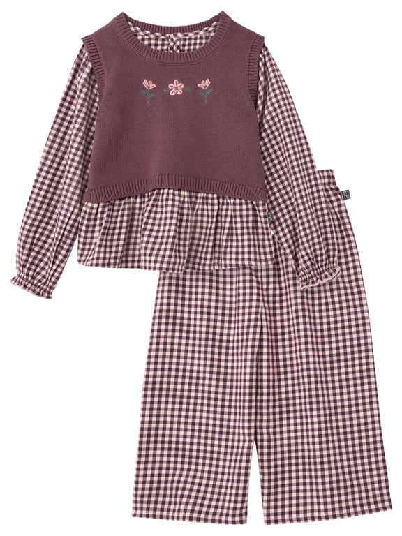 by Gerber Toddler Girl Outfit Set with Sweater Vest, 3-Piece, Sizes 12 Months - 5T
