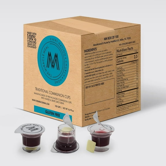 The Miracle Meal Communion Plus Gluten Free Wafer & Grape Juice, Box of 100 cups