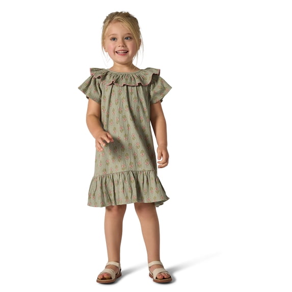 Toddler Girl Pink With Blue Picot Trim Dress main image 1
