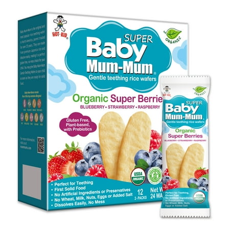 Baby Mum-Mum Organic Super Berries Gentle Teething Wafers Baby Snack, 1.76 Oz Box