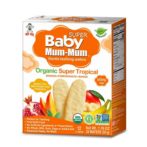 Baby Mum-Mum Organic Super Tropical Fruits Gentle Teething Wafers Baby Snack, 1.76 Oz Box (6 Pack)