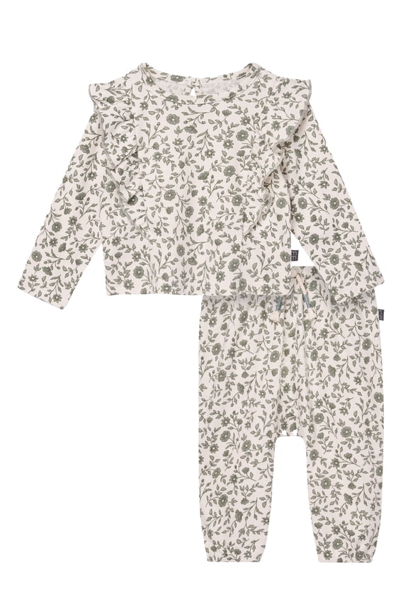 by Gerber Baby Girl Pant Set with Ruffle Detail, 2-Piece, Sizes 0/3 Months - 24 Months