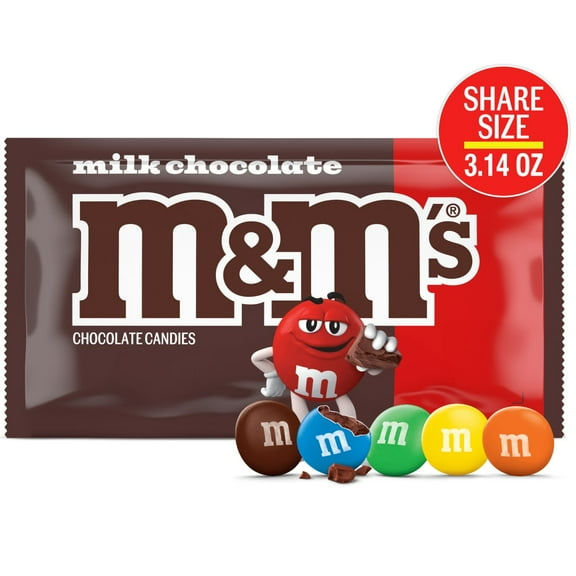 Pack of 2 M&M'S Milk Chocolate Candy Share Size Bag, 3.14 oz (packaging may vary)