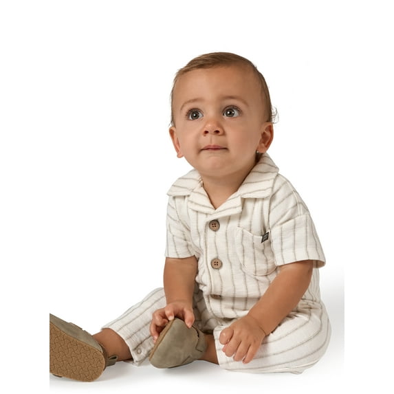 Modern Moments by Gerber Baby Boy Long Leg Slouch Henley Romper, Sizes 0/3 Months - 24 Months
