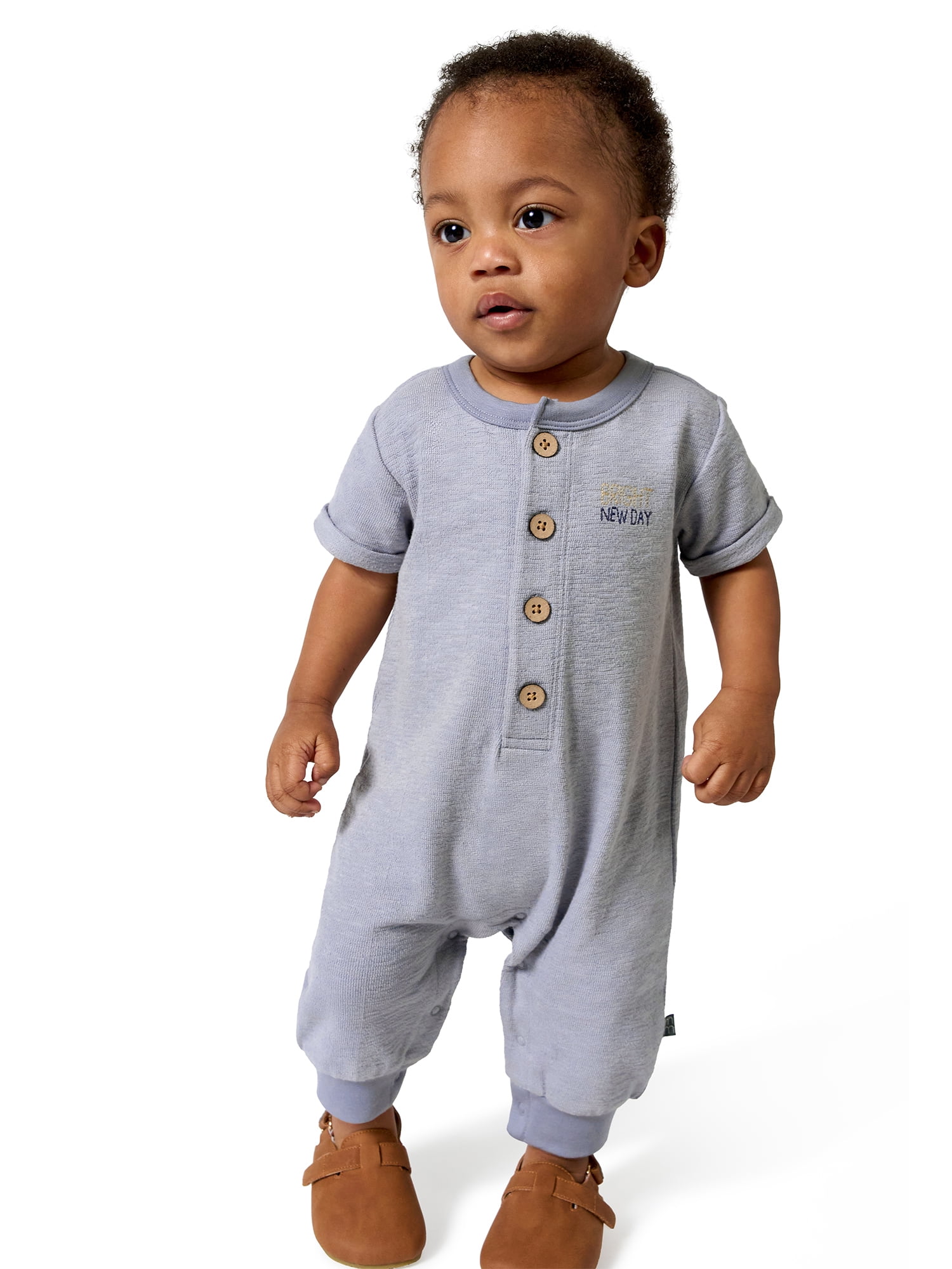 Modern Moments by Gerber Baby Boy Short Sleeve Henley Romper, Sizes 0/3 Months - 24 Months