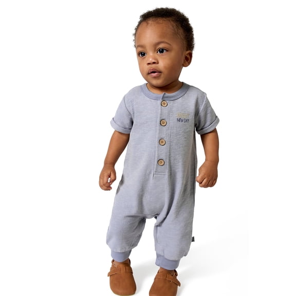 Modern Moments by Gerber Baby Boy Short Sleeve Henley Romper, Sizes 0/3 Months - 24 Months
