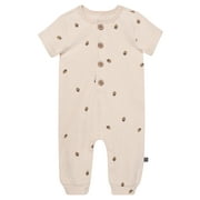 by Gerber Baby Boy Short Sleeve Henley Romper, Sizes 0/3 Months - 24 Months
