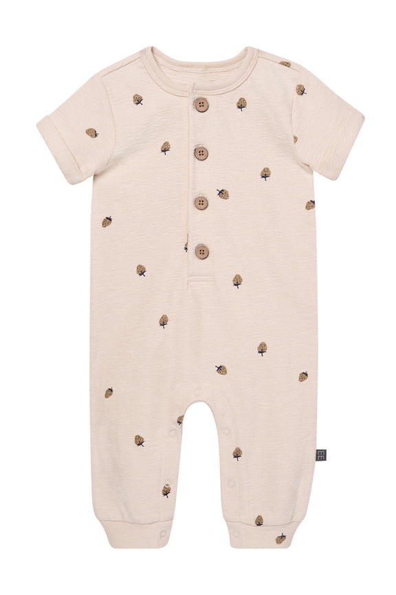 by Gerber Baby Boy Short Sleeve Henley Romper, Sizes 0/3 Months - 24 Months