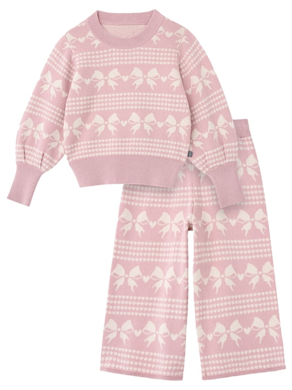 by Gerber Toddler Girl Jacquard Sweater and Wide Leg Pant Set, 2-Piece, Sizes 12 Months - 5T
