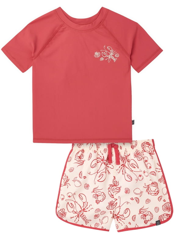 by Gerber Baby and Toddler Boy Short- Sleeve Rash Guard and Trunk Set, 2-Piece, Sizes 0/3M-5T