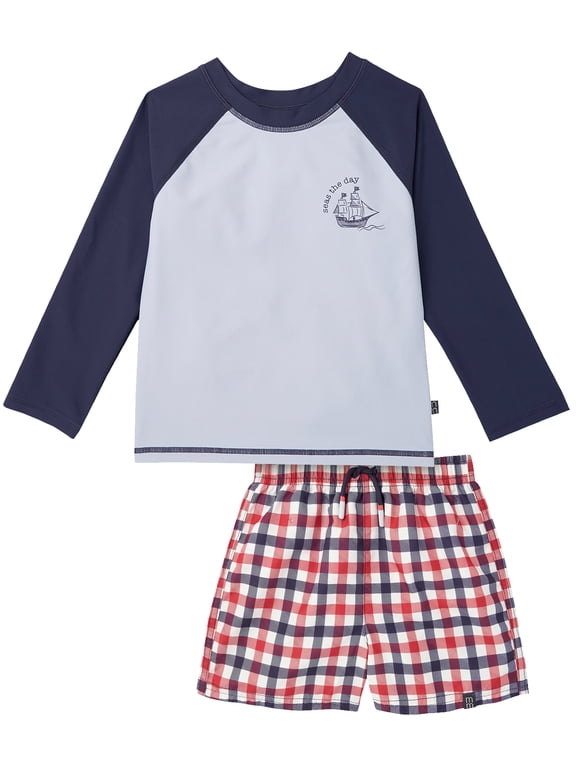 by Gerber Baby and Toddler Boy Long- Sleeve Rash Guard and Trunk Set, 2-Piece, Sizes 0/3M-5T
