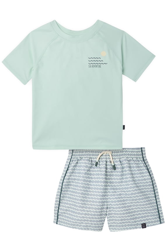 by Gerber Baby and Toddler Boy Short- Sleeve Rash Guard and Trunk Set, 2-Piece, Sizes 0/3M-5T