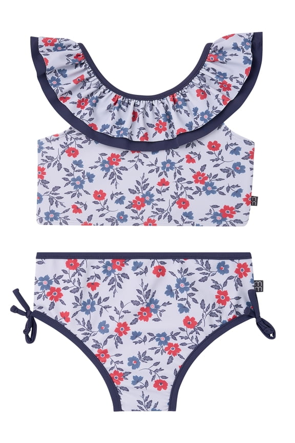 by Gerber Toddler Girl Two- Piece Swimsuit with Double Ruffle, Sizes 12M-5T