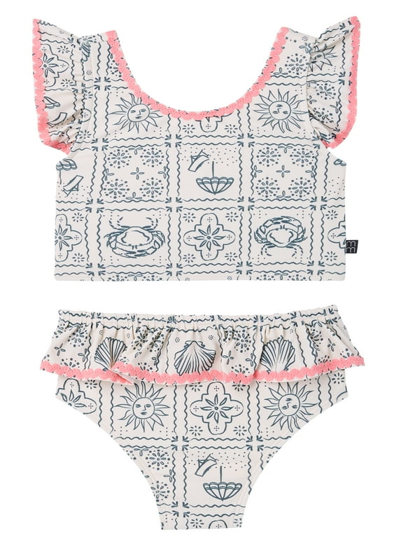 by Gerber Toddler Girl Two- Piece Swimsuit with Ric- Rac, Sizes 12M-5T