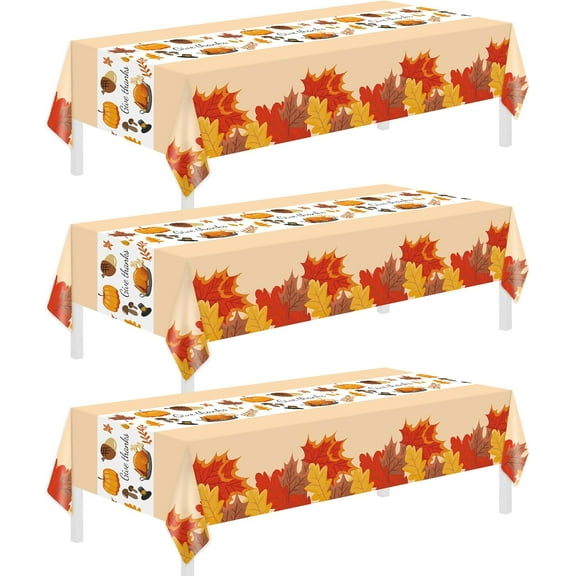 MM Thanksgiving Tablecloth, 3 Pack Disposable Plastic Tablecloth 54" x 108" Thanksgiving Decorations, Autumn Maple Leaf Party Table Cover, Fall Harvest Party Decor for Outside,Picnic,Home,Dinner