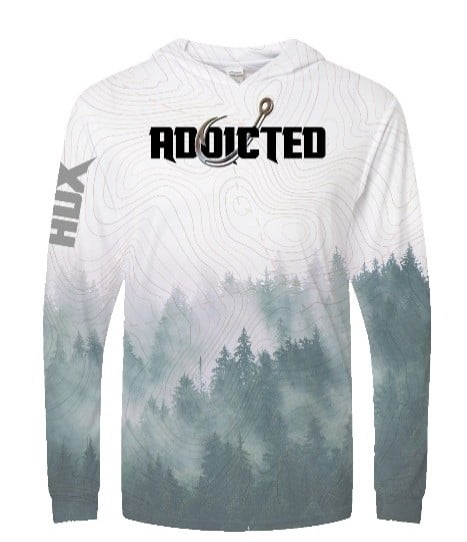 Addicted Fishing, Mountain UPF White, Hooded Fishing Shirt, Size 2 XL, 1 Piece