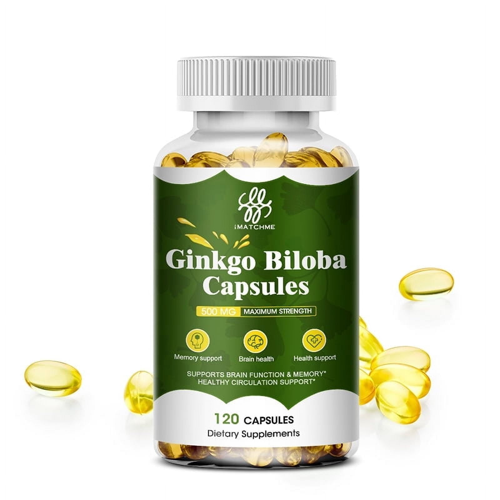 Ginkgo Biloba Capsules 500mg | Herbal Supplement | 120 Vegetarian Capsules