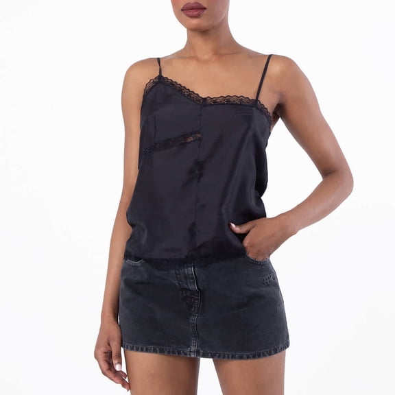 MM6 Lace-Trimmed Silk Top, Brand Size 40 ( US Size 6 )