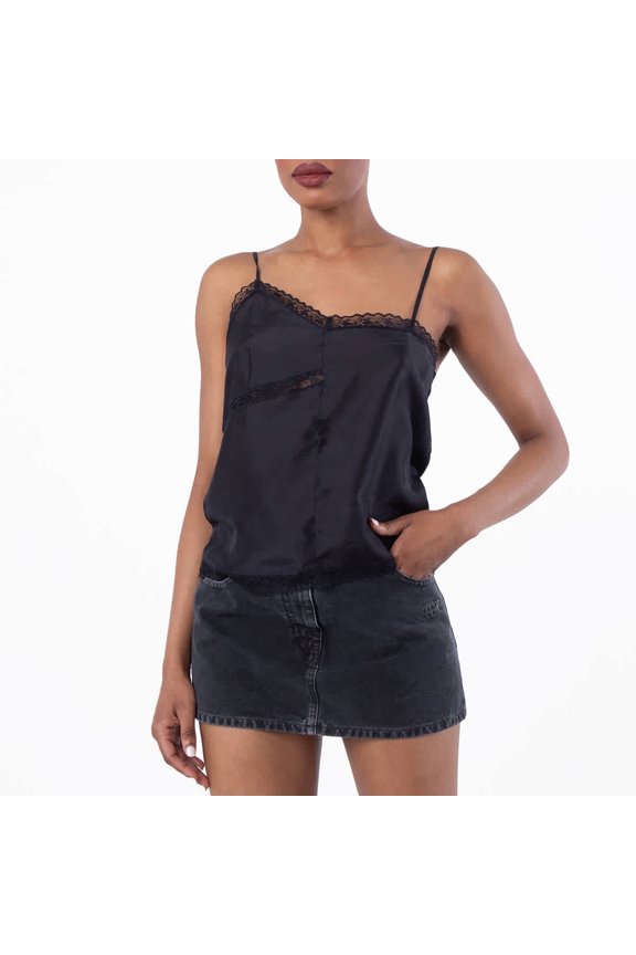 MM6 Lace-Trimmed Silk Top, Brand Size 44 ( US Size 10 )