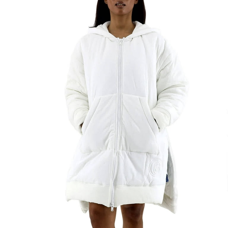 MM6 Ladies Embroidered Padded Coat In White, Size X-Small