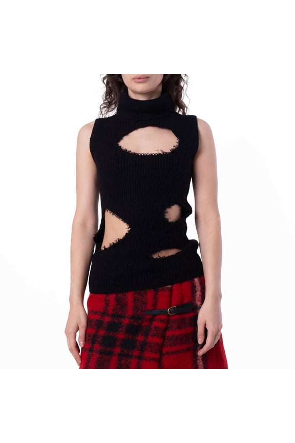MM6 Maison Margiela Distressed Roll Neck Sweater, Size X-Small
