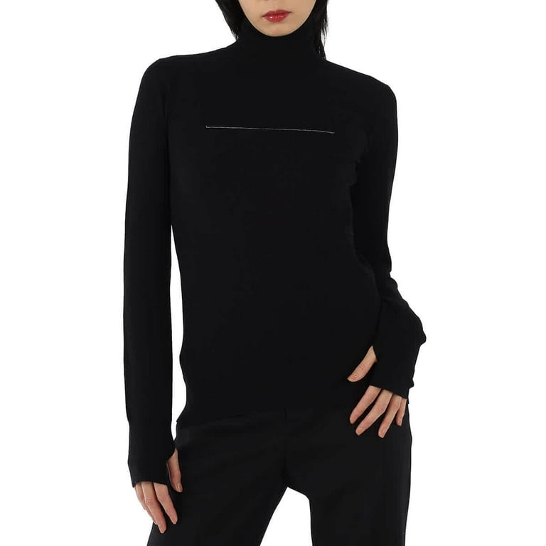 MM6 Maison Margiela トップス MM6 Maison Margiela Ladies Black Rip Detail Turtleneck Sweater