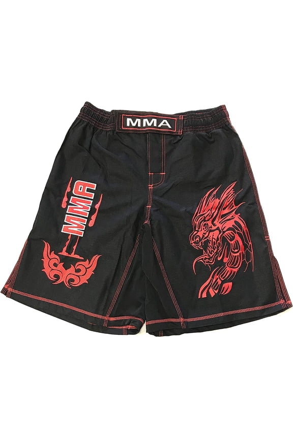 MMA Board Shorts in Rip Stop Cotton with Red Embroidery Hoogeveen